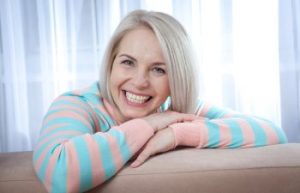 Attractive middle aged woman relaxing at home. The beautiful face close up. Dunwoody, GA.